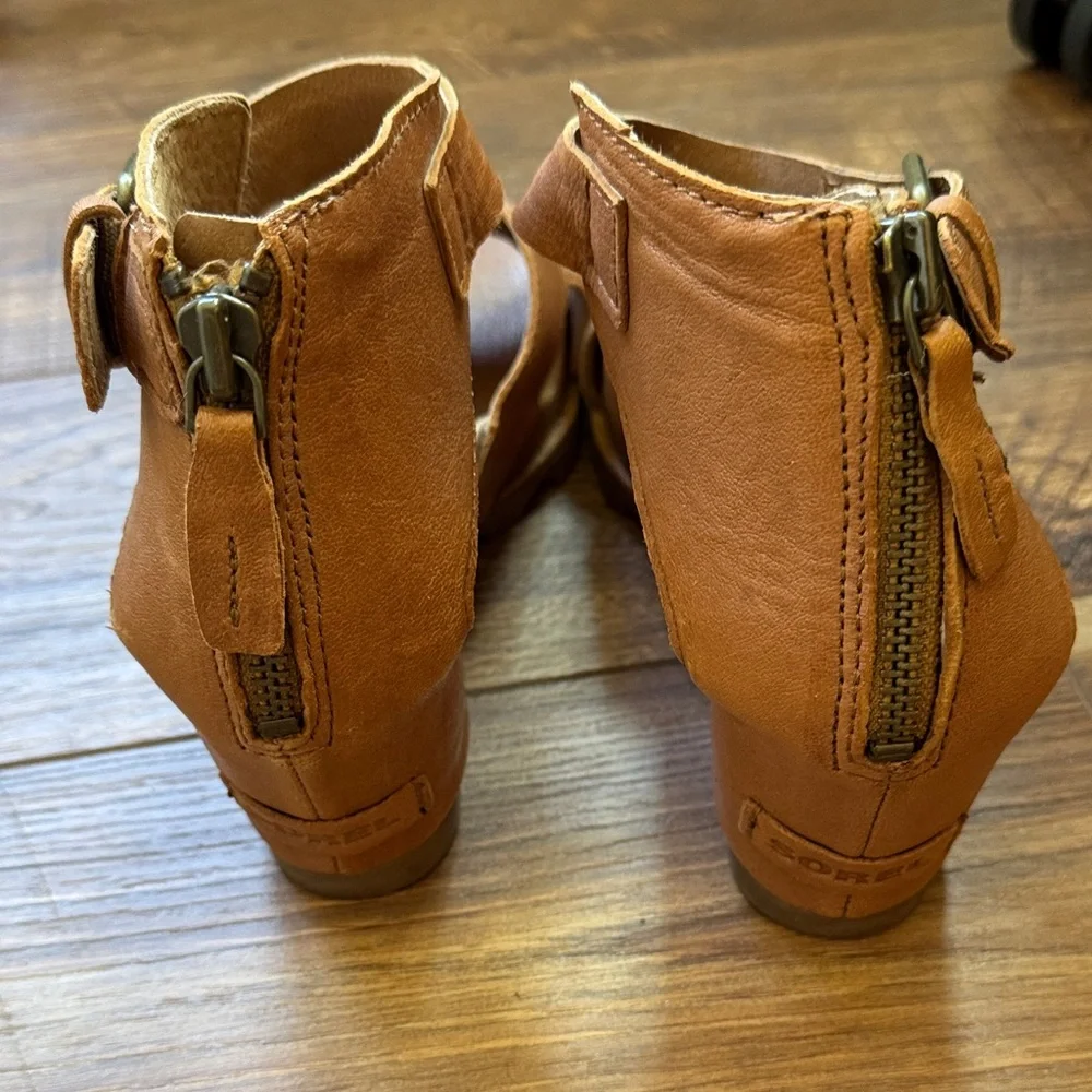 Sorel Tan Leather Wedge Sandals